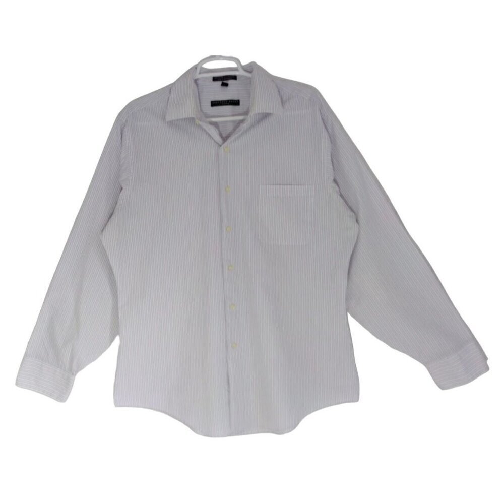Geoffrey Beene Men's Slim Fit Dress Shirt, Size L, White and Purple Stripe.